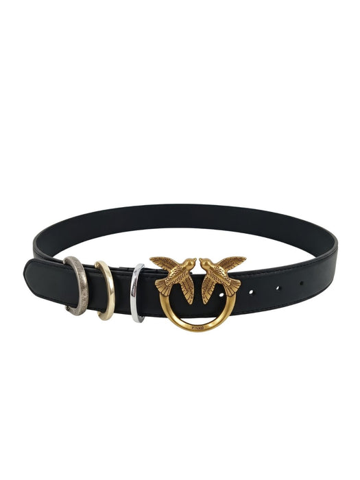 Pinko Women's Black Multi-Logo Buckle Leather Belt-X-Small