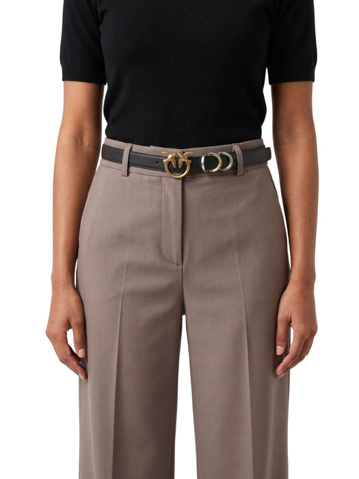 Pinko Women's Black Multi-Logo Buckle Leather Belt-X-Small
