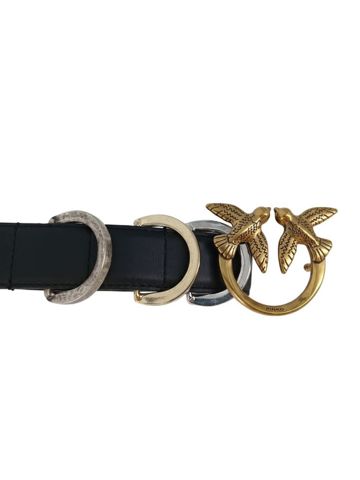 Pinko Women's Black Multi-Logo Buckle Leather Belt-X-Small