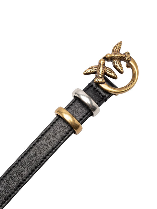 Pinko Women's Black Logo-Buckle Skinny Leather Belt-X-Small