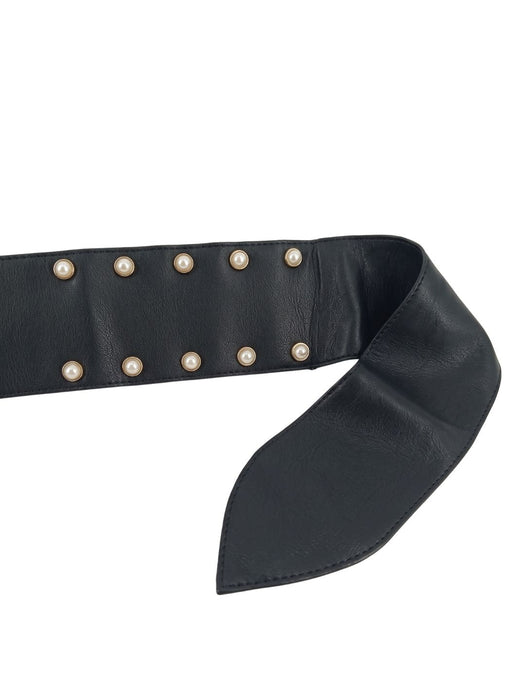 Pinko Women's Black High-Waist Corset Leather Belt