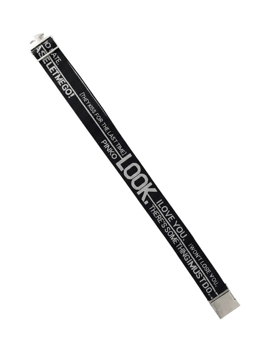 Pinko Women's Black,Silver Logo Jacquard Polyester Belt-Medium