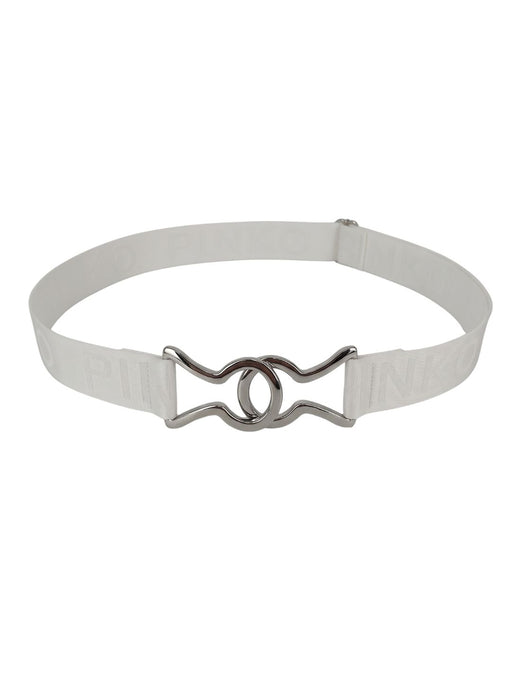 Pinko Women's White Stretch Ring-Buckle Synthetic Belt-Medium