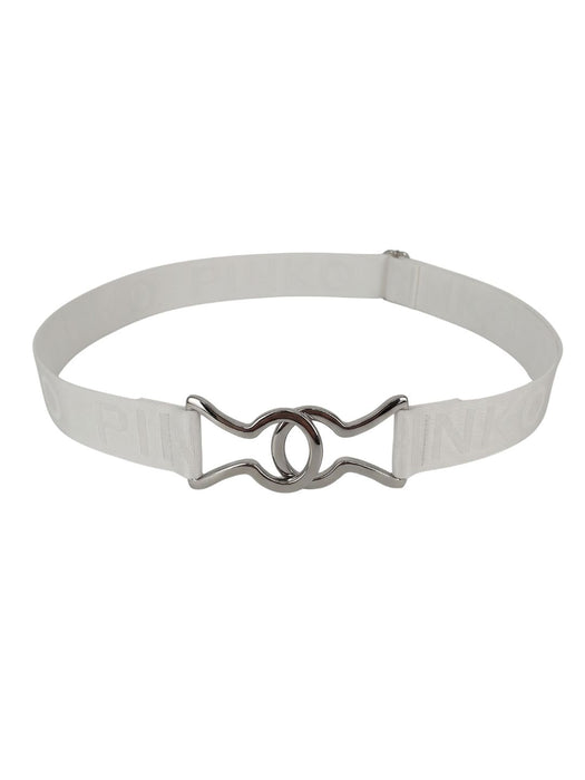 Pinko Women's White Stretch Ring-Buckle Synthetic Belt-Medium