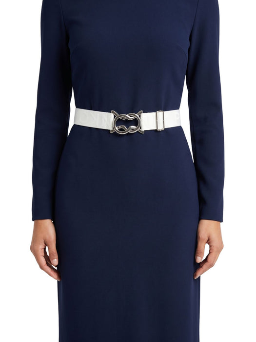 Pinko Women's White Stretch Ring-Buckle Synthetic Belt-Medium