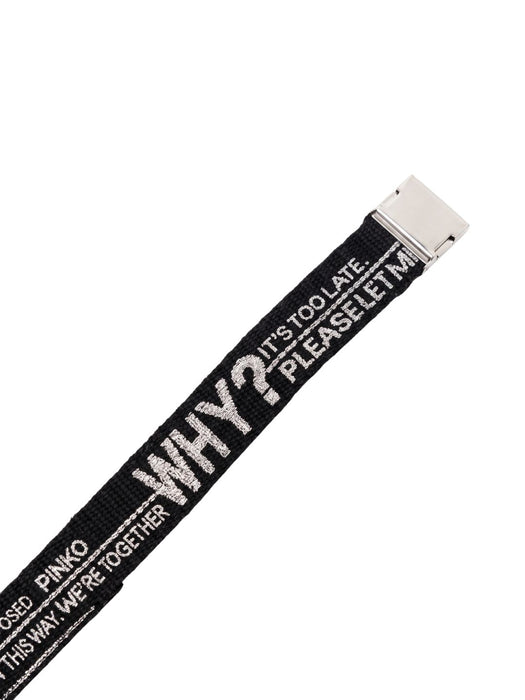 Pinko Women's Black Logo Jacquard Polyester Belt-Medium