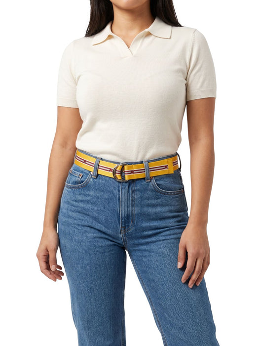 Pinko Women's Yellow Striped Skinny Polyester Belt-Medium