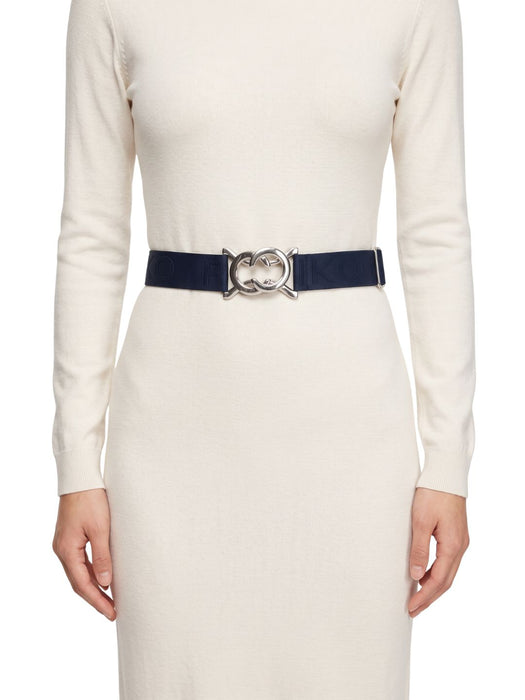 Pinko Women's Blue Stretch Ring-Buckle Synthetic Belt-Medium