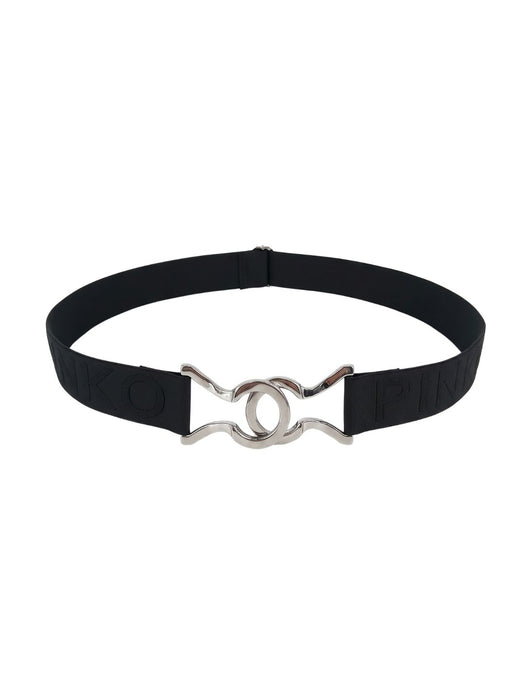 Pinko Women's Black Stretch Ring-Buckle Synthetic Belt-Medium