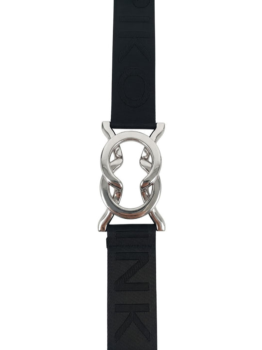 Pinko Women's Black Stretch Ring-Buckle Synthetic Belt-Medium