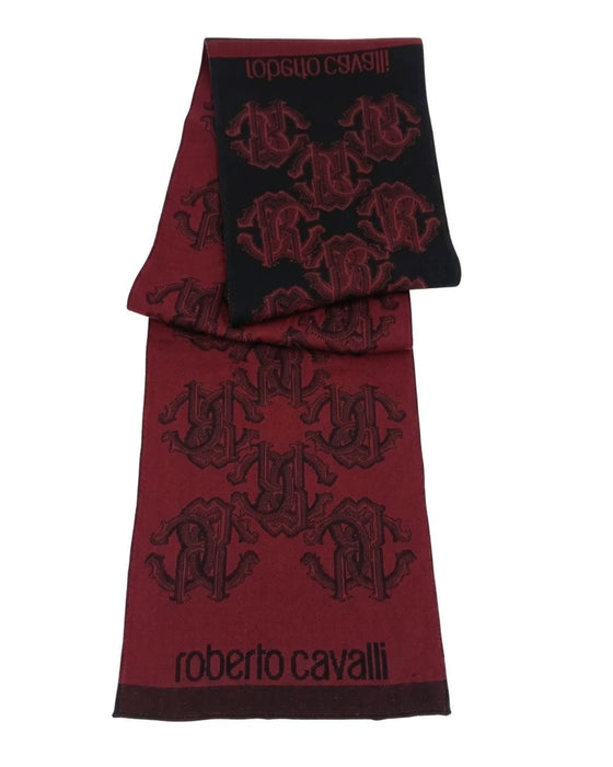 Roberto Cavalli ESZ028 02000 Burgundy Wool Blend Logo Mens Scarf