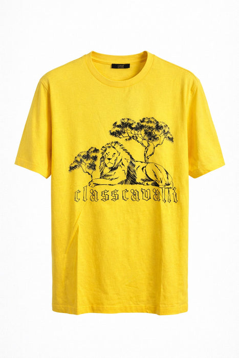 Cavalli Class Light Yellow Lion Print Signature T-Shirt-L