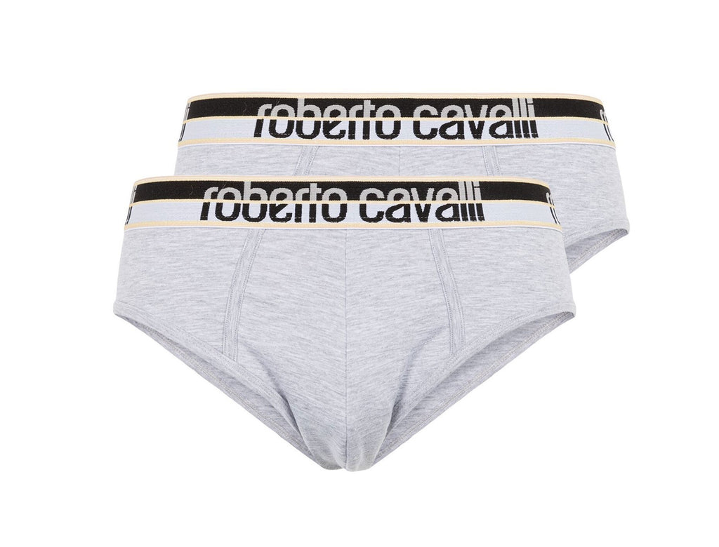 Roberto Cavalli Grey Melange Cotton Jersey Stretch Brief Slip-2-Pack-XL