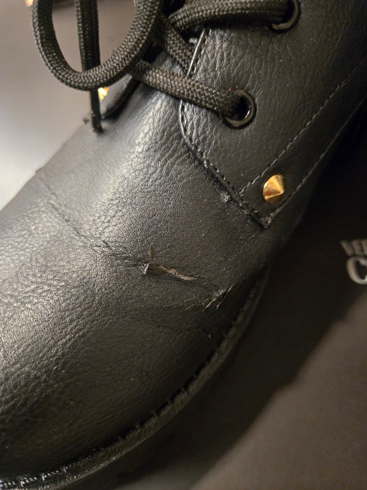 Store Return Versace Jeans Couture Black Leather Heel Lace Up Boots 10
