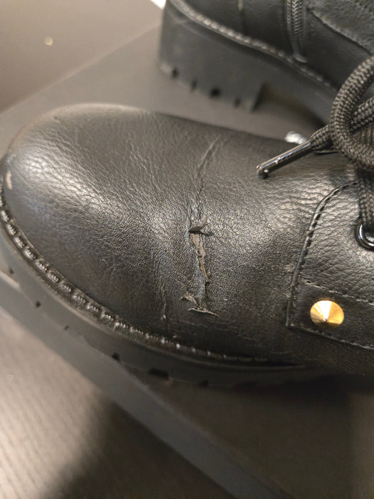 Store Return Versace Jeans Couture Black Leather Heel Lace Up Boots 10