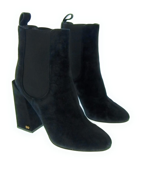 Dolce & Gabbana Black Block Heel Black Suede Ankle Boots-39