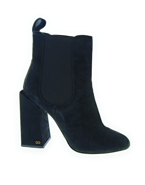 Dolce & Gabbana Black Block Heel Black Suede Ankle Boots-39