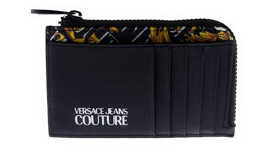 Versace Jeans Couture Black Baroque Print Compact Wallet Cardholder