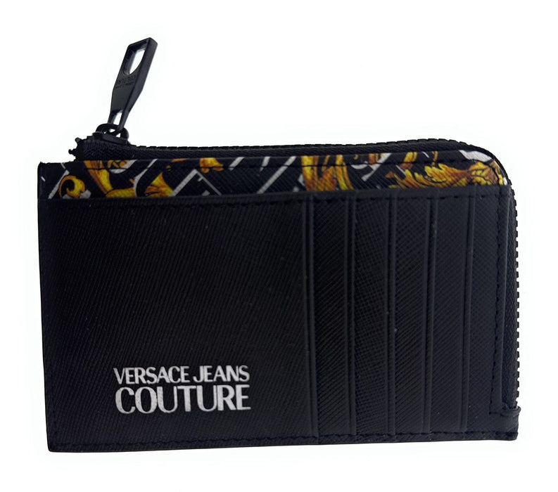 Versace Jeans Couture Black Baroque Print Compact Wallet Cardholder