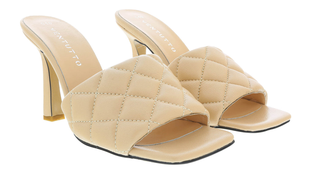 Ventutto Sand Quilted High Heel Leather Mule-