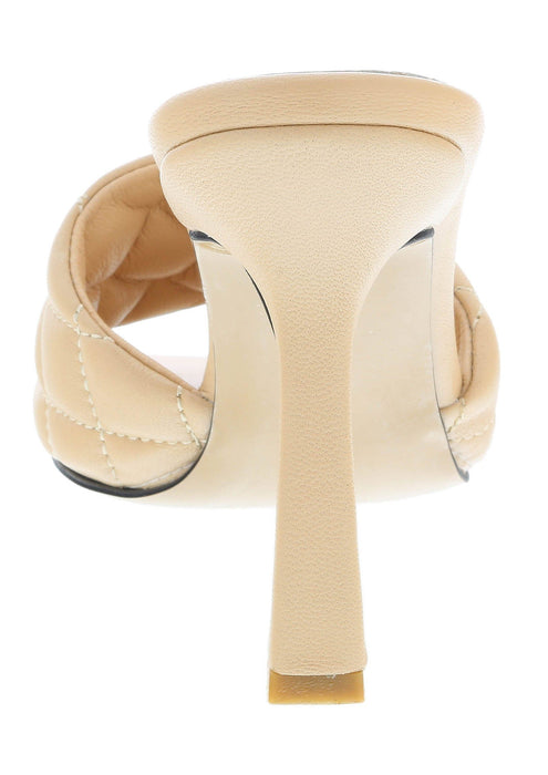Ventutto Sand Quilted High Heel Leather Mule-