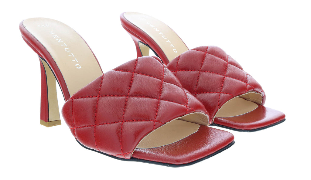 Ventutto Red Quilted High Heel Leather Mule-