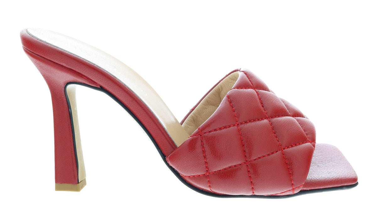 Ventutto Red Quilted High Heel Leather Mule-