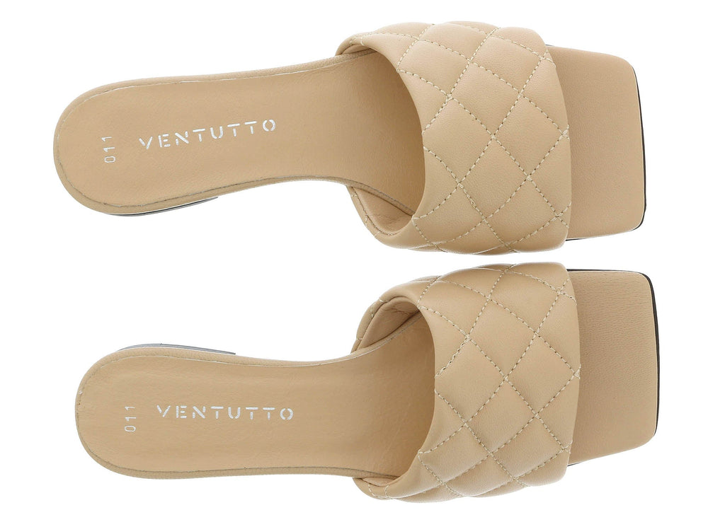 Ventutto Sand Quilted Flat Slide Leather Slipper-