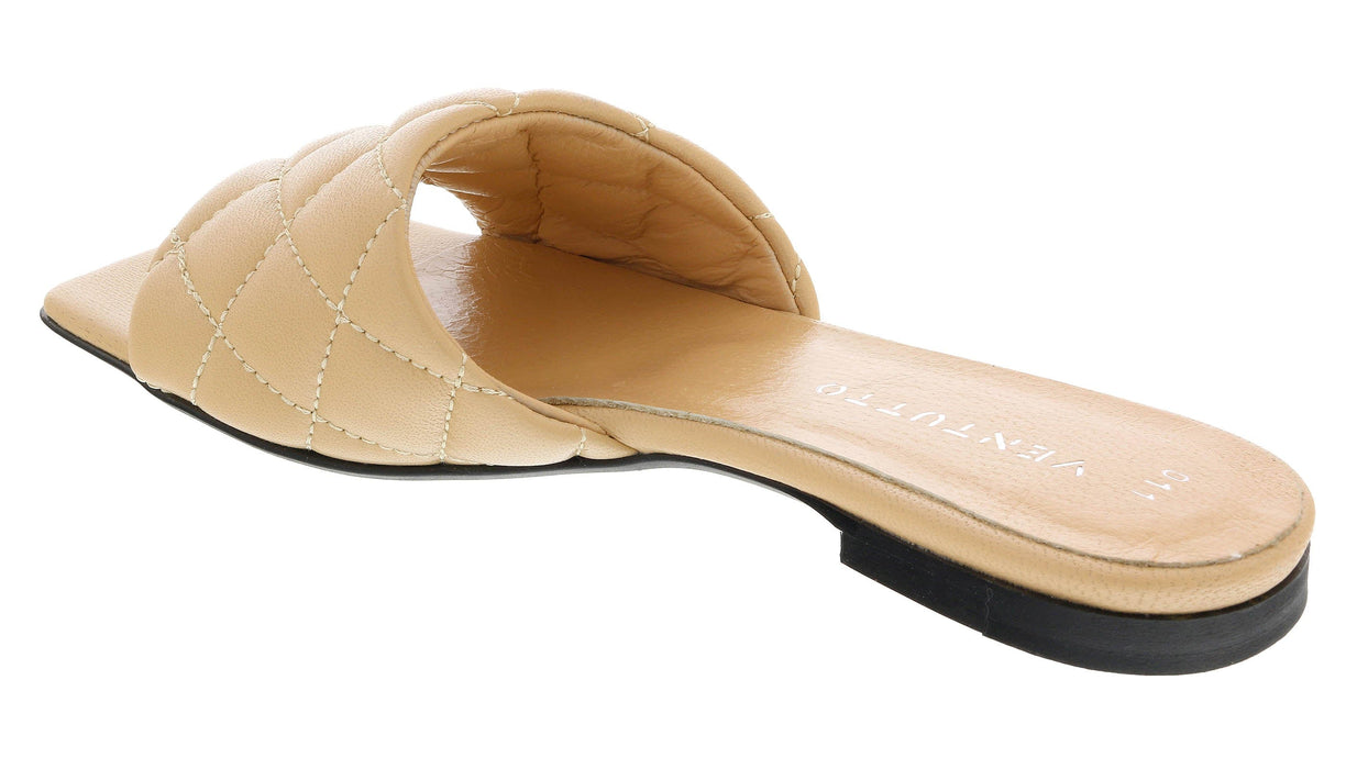 Ventutto Sand Quilted Flat Slide Leather Slipper-