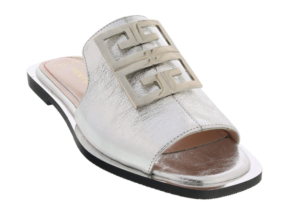 Ventutto Silver Crest Flat Leather Slide-