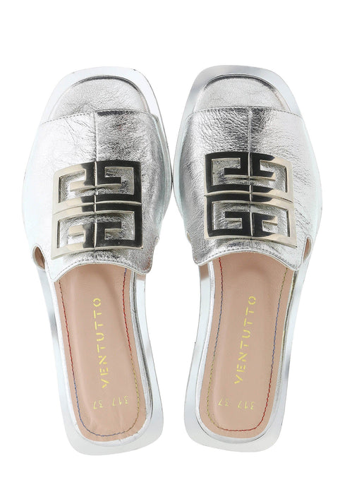 Ventutto Silver Crest Flat Leather Slide-
