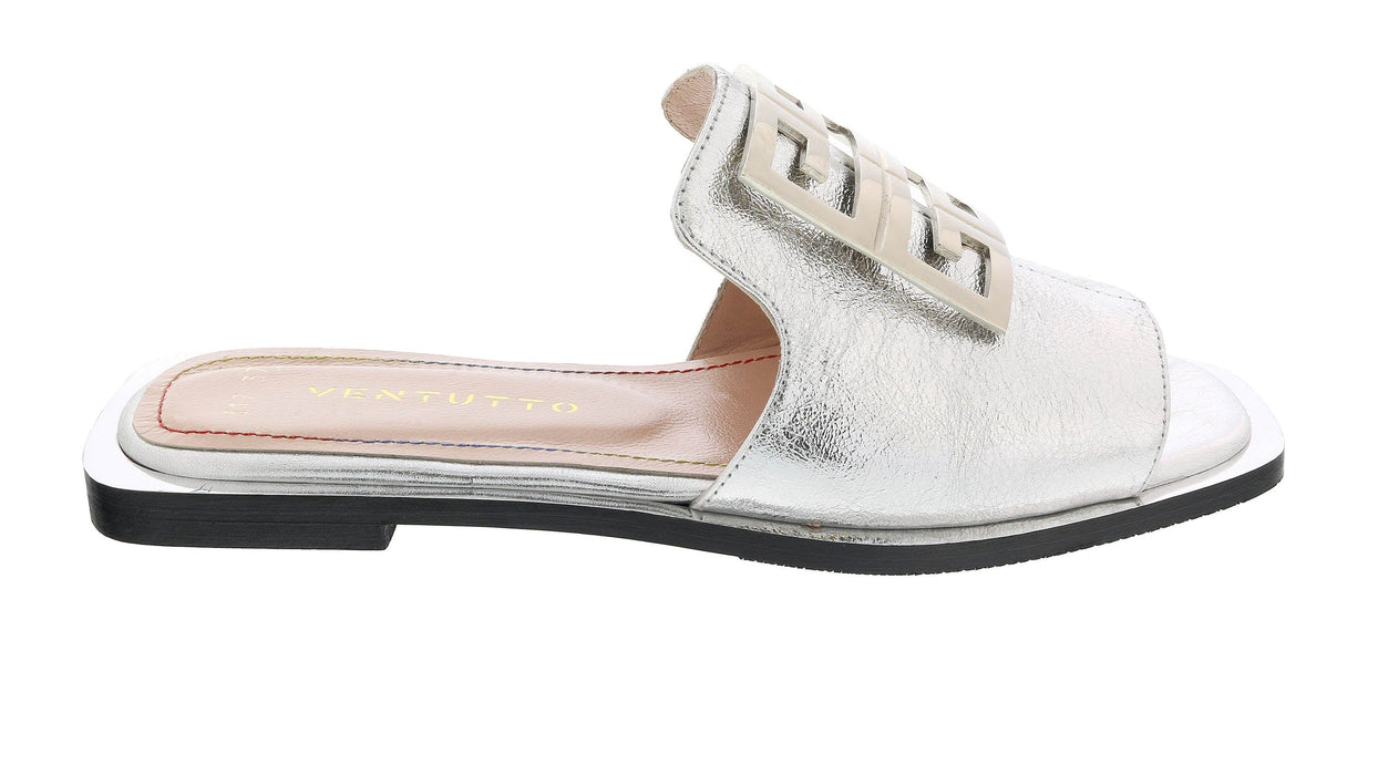 Ventutto Silver Crest Flat Leather Slide-