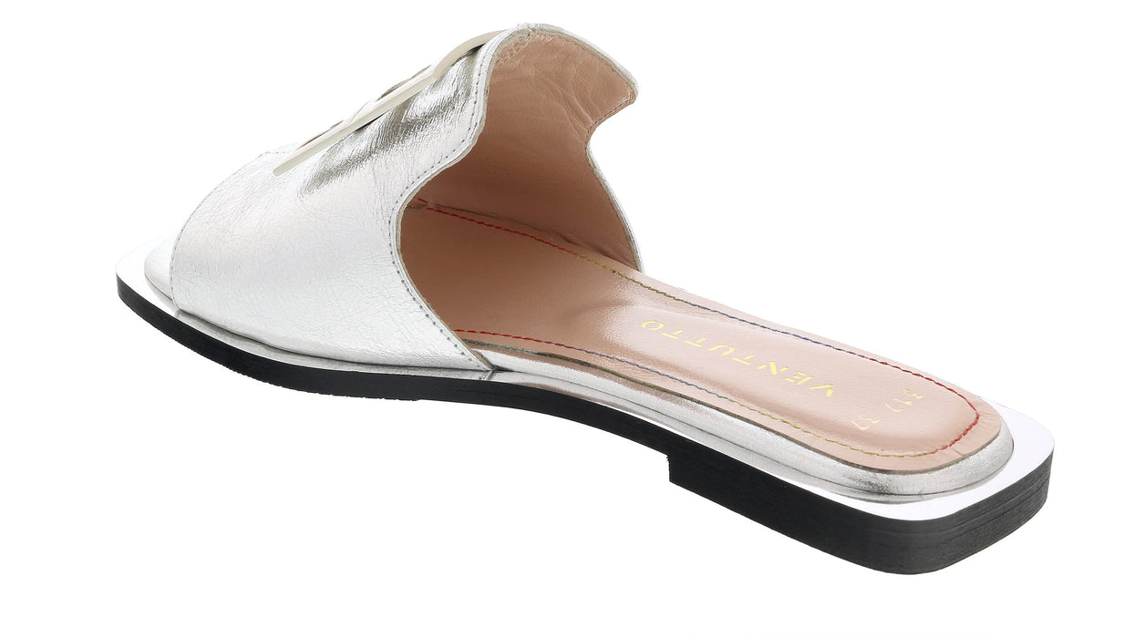 Ventutto Silver Crest Flat Leather Slide-