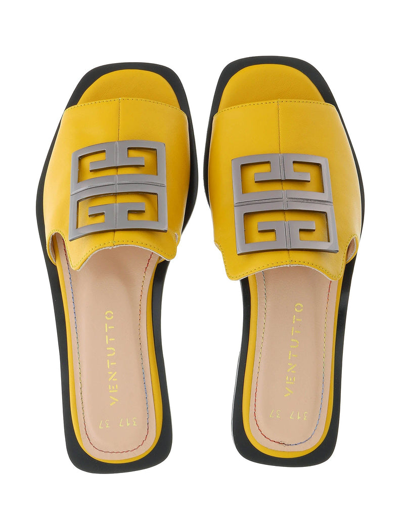 Ventutto Yellow Crest Flat Leather Slide-