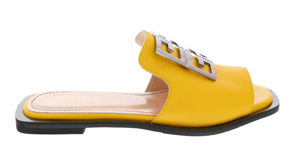 Ventutto Yellow Crest Flat Leather Slide-