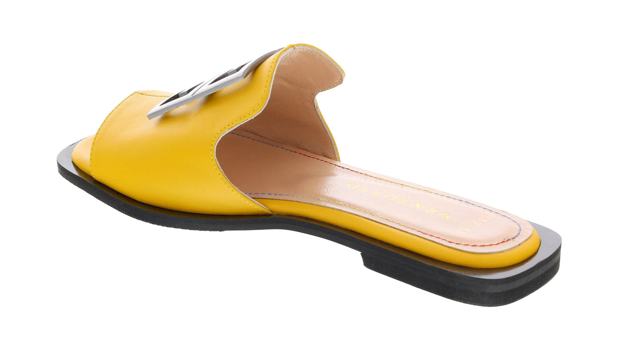 Ventutto Yellow Crest Flat Leather Slide-