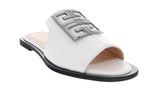 Ventutto White Crest Flat Leather Slide-