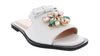 Ventutto White Crystal Embellished Bow Flat Leather Slide-8