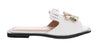 Ventutto White Crystal Embellished Bow Flat Leather Slide-