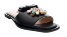 Ventutto Black Crystal Embellished Bow Flat Leather Slide-6