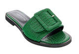 Ventutto Green Wide Buckle Flat Leather Slide-