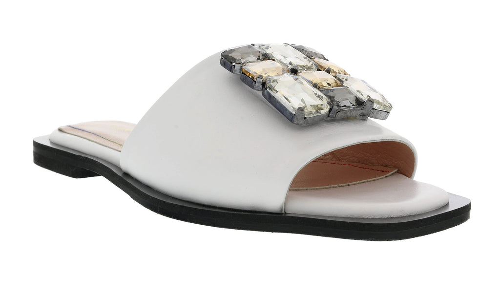 Ventutto White Crystal Embellished Leather Slide-7