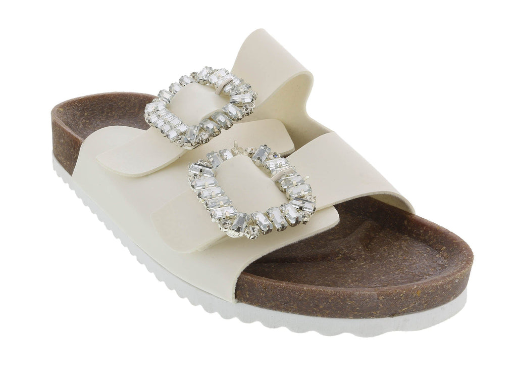 Ventutto White Crystal Embellished Comfort Sandals-