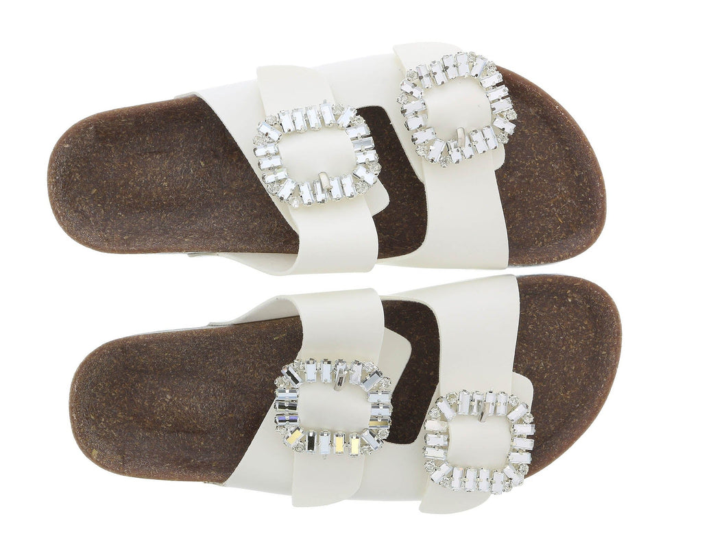 Ventutto White Crystal Embellished Comfort Sandals-