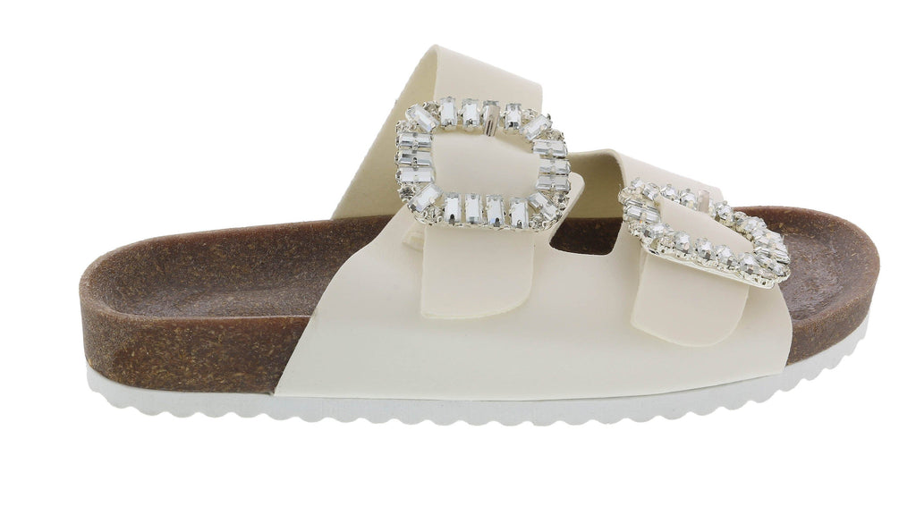 Ventutto White Crystal Embellished Comfort Sandals-