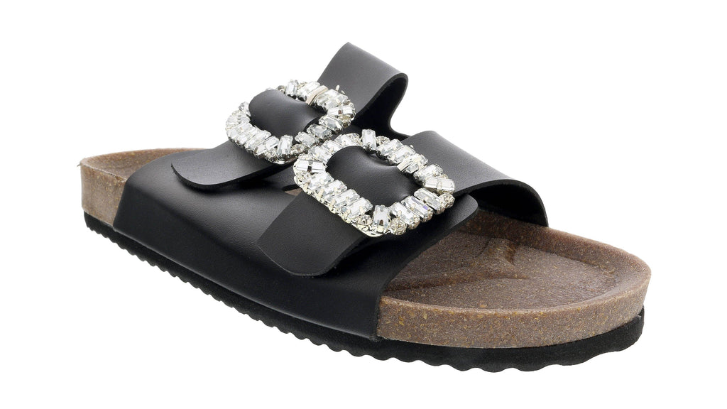 Ventutto Black Crystal Embellished Comfort Sandals-6