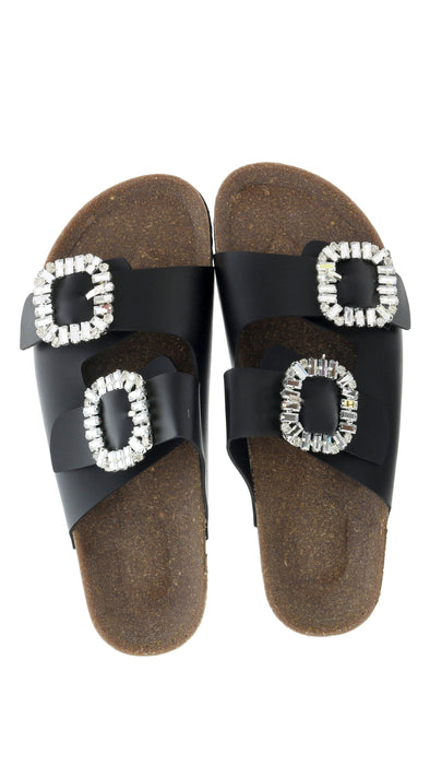 Ventutto Black Crystal Embellished Comfort Sandals-
