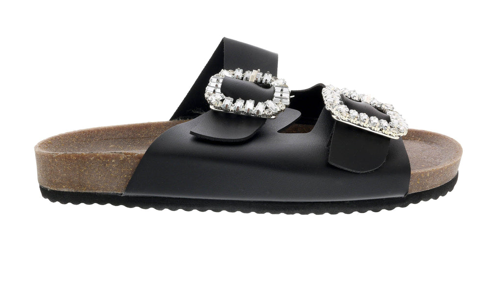 Ventutto Black Crystal Embellished Comfort Sandals-