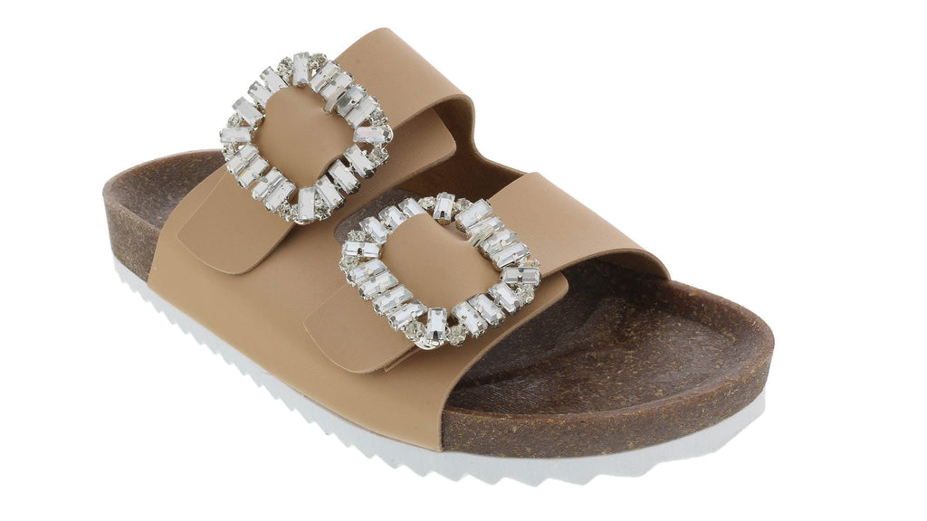 Ventutto Beige Crystal Embellished Comfort Sandals-
