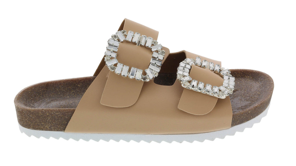 Ventutto Beige Crystal Embellished Comfort Sandals-